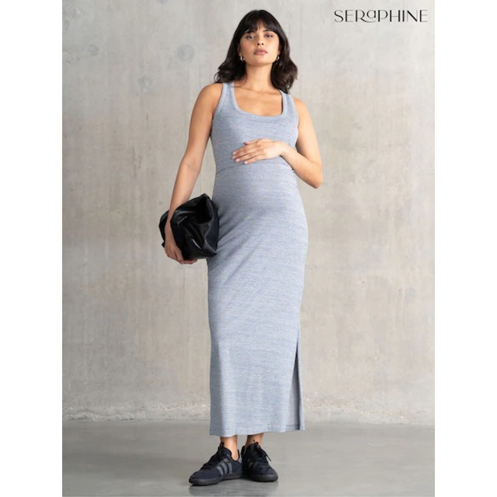 Seraphine Maternity Nursing Bodycon Dress Grey Stretch Size 8